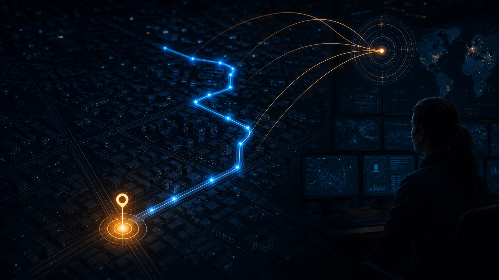 Mapa con rastro continuo e marca de actualización recente.